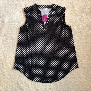 Halife large B&W polka dot sleeveless blouse NWT